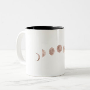 Caneca De Café Em Dois Tons Boho Rosa Fases da Lua Minimalista Moderna