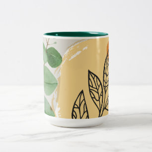 Caneca De Café Em Dois Tons Boho Verde Botânico Laranja