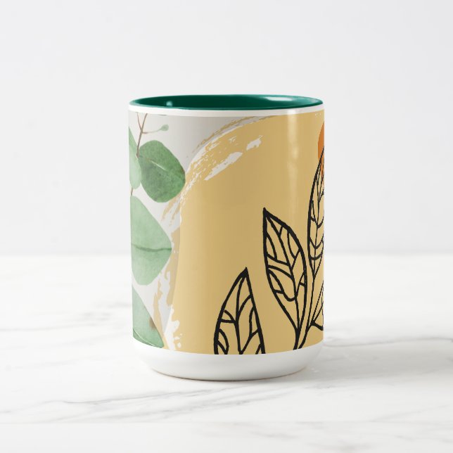 Caneca De Café Em Dois Tons Boho Verde Botânico Laranja (Centro)