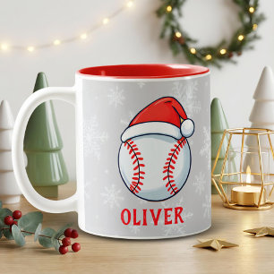 Caneca De Café Em Dois Tons Bola de Beisebol Chapéu Vermelho do Papai Noel Flo