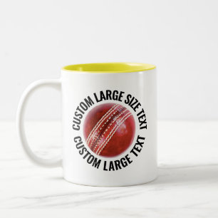 Caneca De Café Em Dois Tons Bola de Críquete & Texto Grande AMARELO 312g Perso