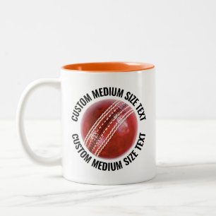 Caneca De Café Em Dois Tons Bola de Críquete & Texto Médio LARANJA 312g Person