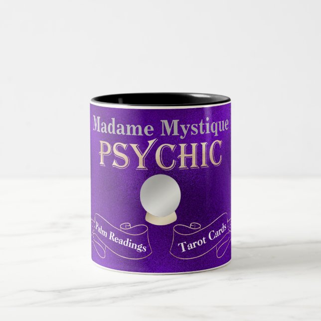 Caneca De Café Em Dois Tons Bola de Cristal Psíquica Dourada e Roxa (Centro)