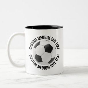Caneca De Café Em Dois Tons Bola de Futebol & Texto Médio PRETO 325g Personali
