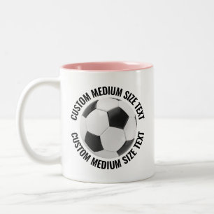 Caneca De Café Em Dois Tons Bola de Futebol & Texto Médio ROSA 325ml Personali