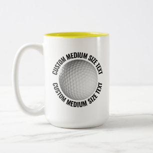 Caneca De Café Em Dois Tons Bola de Golfe & Texto Médio AMARELO 425g Personali
