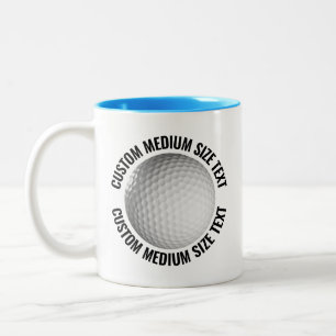 Caneca De Café Em Dois Tons Bola de Golfe & Texto Médio AZUL CLARO 325ml Perso