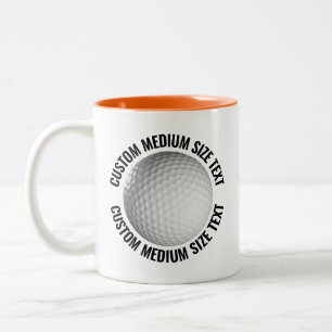 Caneca De Café Em Dois Tons Bola de Golfe & Texto Médio LARANJA 325ml Personal