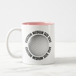 Caneca De Café Em Dois Tons Bola de Golfe & Texto Médio PINK 325ml Personaliza