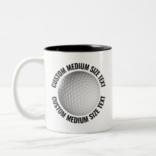 Caneca De Café Em Dois Tons Bola de Golfe & Texto Médio PRETO 325ml Personaliz