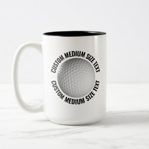 Caneca De Café Em Dois Tons Bola de Golfe & Texto Médio PRETO 443ml Personaliz