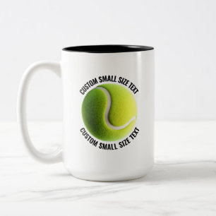 Caneca De Café Em Dois Tons Bola de Tênis & Texto Pequeno PRETO 15oz Personali