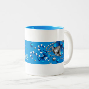 Caneca De Café Em Dois Tons Bolas de Natal Azuis e Prateadas, Cana-de-Açúcar,