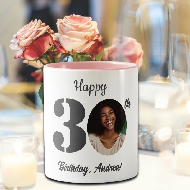 Caneca De Café Em Dois Tons Bold 30th Birthday Photo (Criador carregado)
