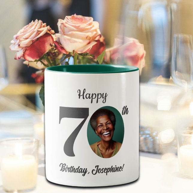 Caneca De Café Em Dois Tons Bold 70th Birthday Photo (Criador carregado)