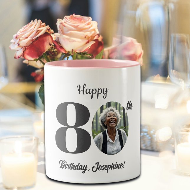 Caneca De Café Em Dois Tons Bold 80th Birthday Photo (Criador carregado)