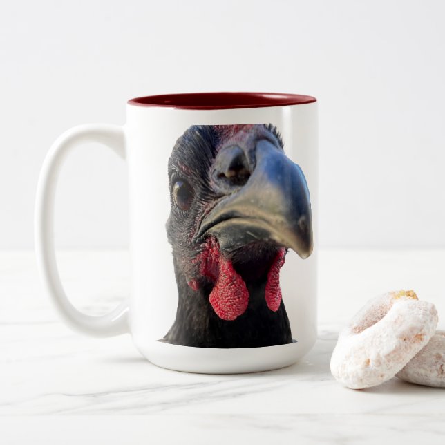 Caneca De Café Em Dois Tons Bold Chicken Mug - Hens Looking At You!  (Com Donut)