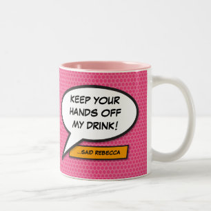 Caneca De Café Em Dois Tons Bolha de Fala de Quadrinhos Rosa Personalizada
