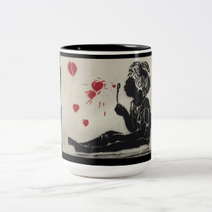 Caneca De Café Em Dois Tons Bolhas de sopro do coração do menino