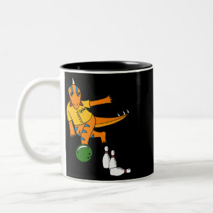 Caneca De Café Em Dois Tons Boliche de Cartoon Spike Dinosaur Bowlers Gráfico