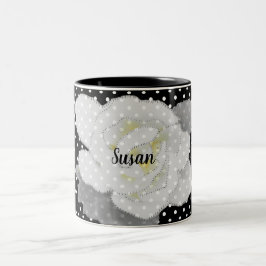 Caneca De Café Em Dois Tons Bolinhas Branca de Flor Preta da Gardena Branco
