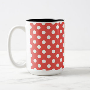 Caneca De Café Em Dois Tons Bolinhas brancas e vermelhas