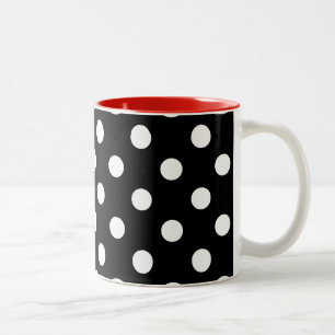 Caneca De Café Em Dois Tons Bolinhas brancas vermelhas pretas modernas