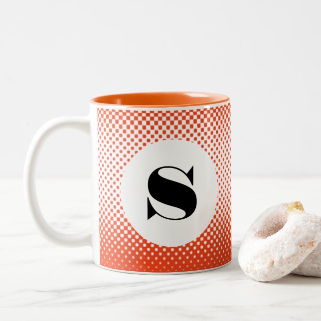 Caneca De Café Em Dois Tons Bolinhas de Meia-Tonalidade Laranja (Com Donut)