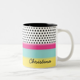Caneca De Café Em Dois Tons Bolinhas do hipster e monograma dos blocos da cor