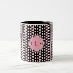 Caneca De Café Em Dois Tons Bolinhas n Stripes Monograma MUG