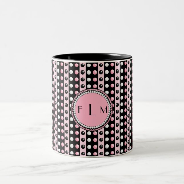 Caneca De Café Em Dois Tons Bolinhas n Stripes Monograma MUG (Centro)