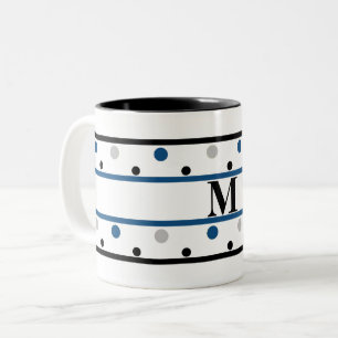 Caneca De Café Em Dois Tons Bolinhas Negras de Prata Azul Monograma