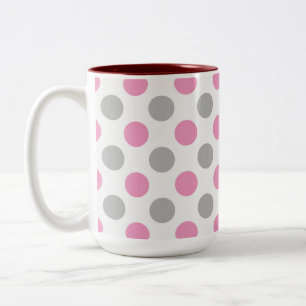 Caneca De Café Em Dois Tons bolinhas rosa e cinzas
