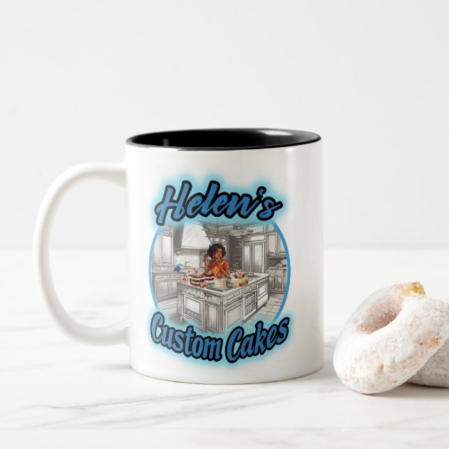 Caneca De Café Em Dois Tons Bolos Personalizados da Helen (Com Donut)