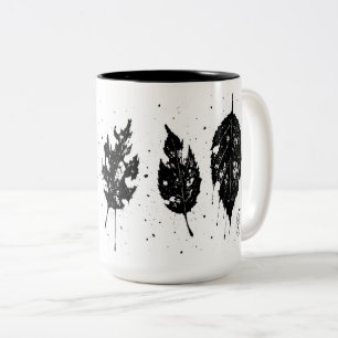 Caneca De Café Em Dois Tons Bolsa Tote Folhas Mortas Prensadas a Tinta