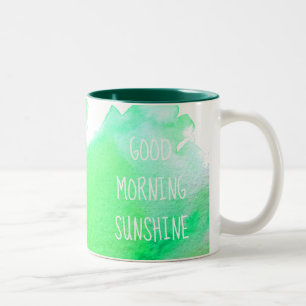 Caneca De Café Em Dois Tons Bom dia, café com sol, aspas verdes