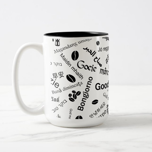 Caneca De Café Em Dois Tons Bom dia em todas as línguas da palavra (Esquerda)
