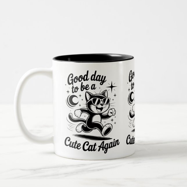 Caneca De Café Em Dois Tons Bom dia gato fofo (Esquerda)