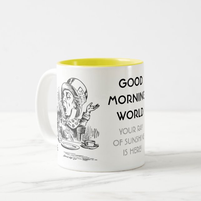 Caneca De Café Em Dois Tons Bom dia mundo (Frente Esquerda)