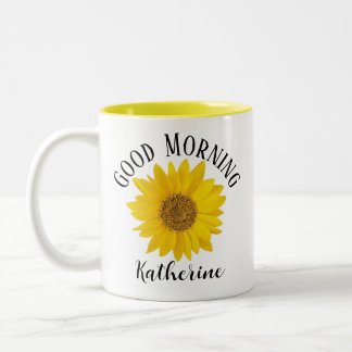 Caneca De Café Em Dois Tons Bom dia Nome Personalizado de Girassol