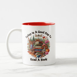 Caneca De Café Em Dois Tons Bom dia para ler um Cottagcore do Livro