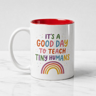 Caneca De Café Em Dois Tons Bom Dia Pequenos Humanos Professor Arco-Íris Color