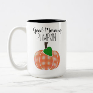 Caneca De Café Em Dois Tons Bom Dia Pumpkin Orange Gingham Xadrez