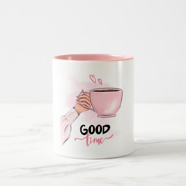 Caneca De Café Em Dois Tons Bom Tempo Café Cute Time  (Centro)