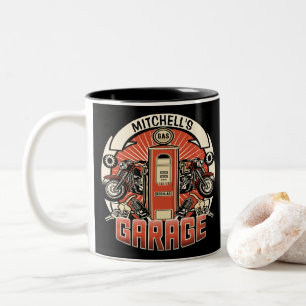 Caneca De Café Em Dois Tons Bomba de Gasolina Retro NAME Personalizada Moto Ga
