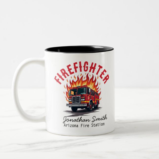 Caneca De Café Em Dois Tons Bombeiro Caminhão de Bombeiros em Resgate de Incên (Esquerda)