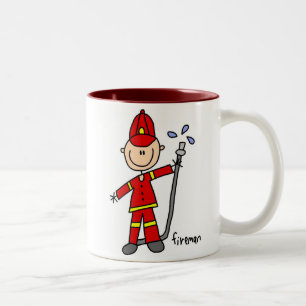 Caneca De Café Em Dois Tons Bombeiro em desenho de palito