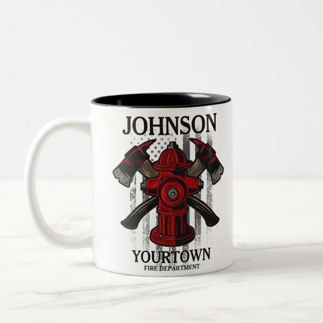 Caneca De Café Em Dois Tons Bombeiro NOME Departamento de Bombeiros Hidrante B (Esquerda)