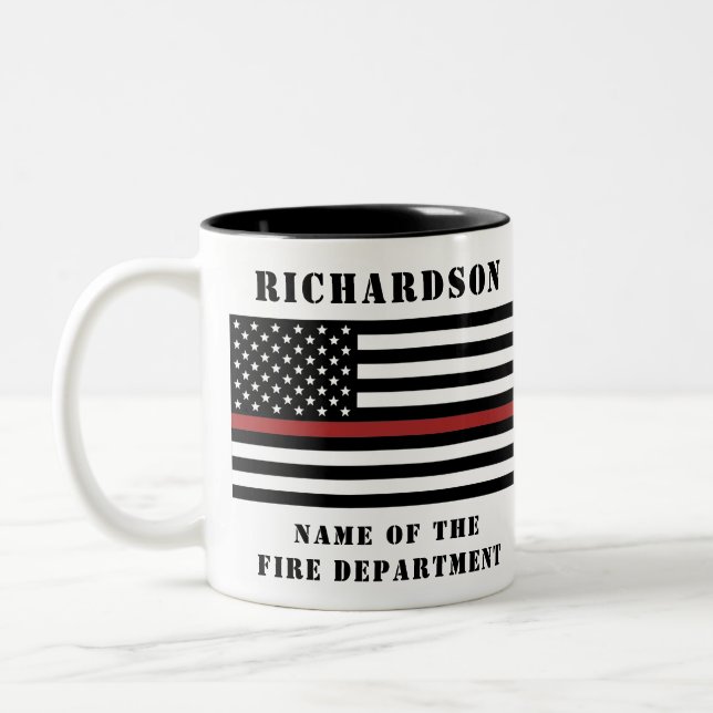 Caneca De Café Em Dois Tons Bombeiro Personalizado - Thin Red Fire (Esquerda)