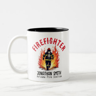 Caneca De Café Em Dois Tons Bombeiro Único ou Bombeiro em Resgate de Incêndio